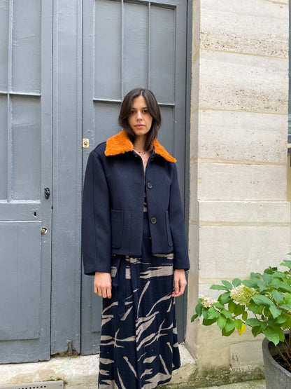Maisie - Short Wool Jacket with Shearling Collar