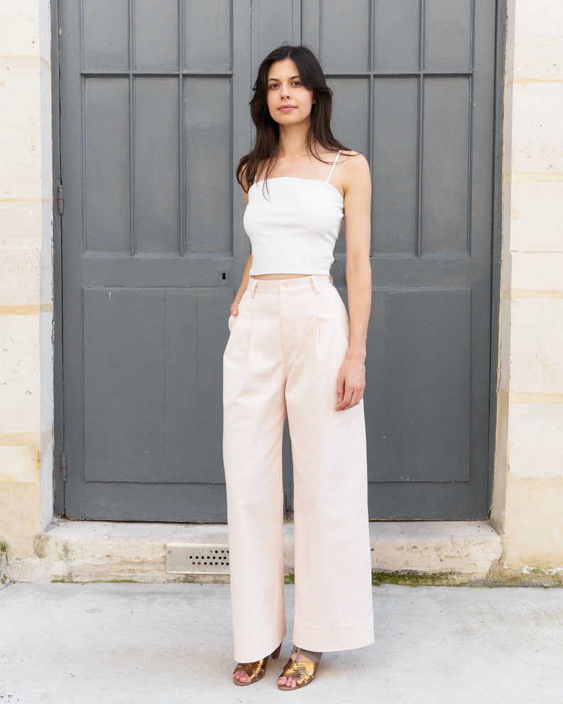 Daenerys-Wide Leg Twill Pants-Pastel Pink