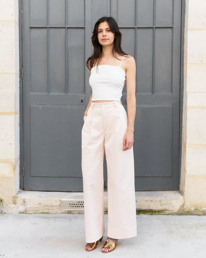 Daenerys-Wide Leg Twill Pants-Pastel Pink