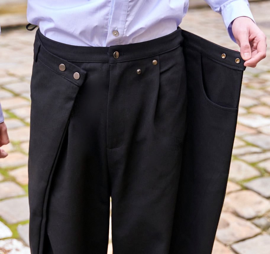 Zuri - Three Dimensional Pleated Pants - Black Twill