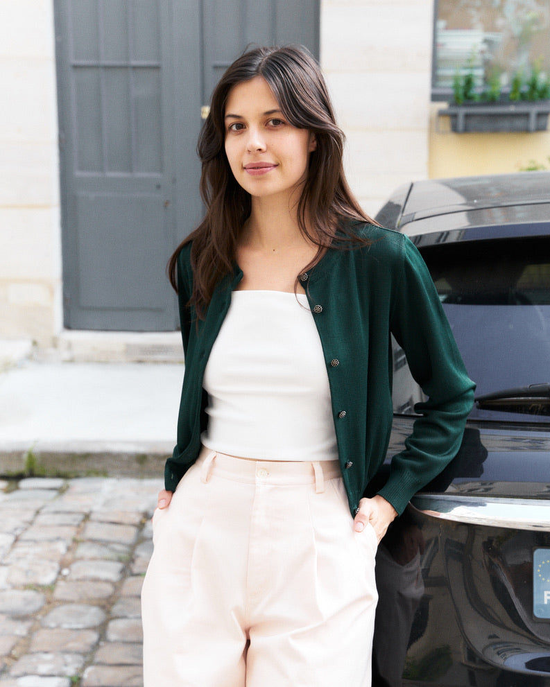 Armeca-Silk blend Cropped Cardigan-Green