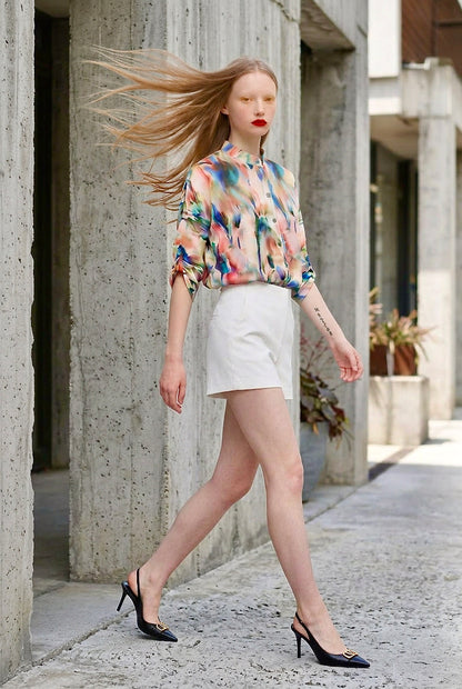 Whitney - Cotton Voile Shirt - Multicolor Print