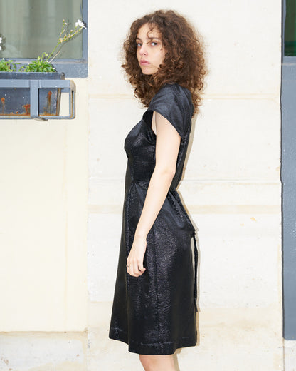 Rebecca-Silk Lamé Black Dress