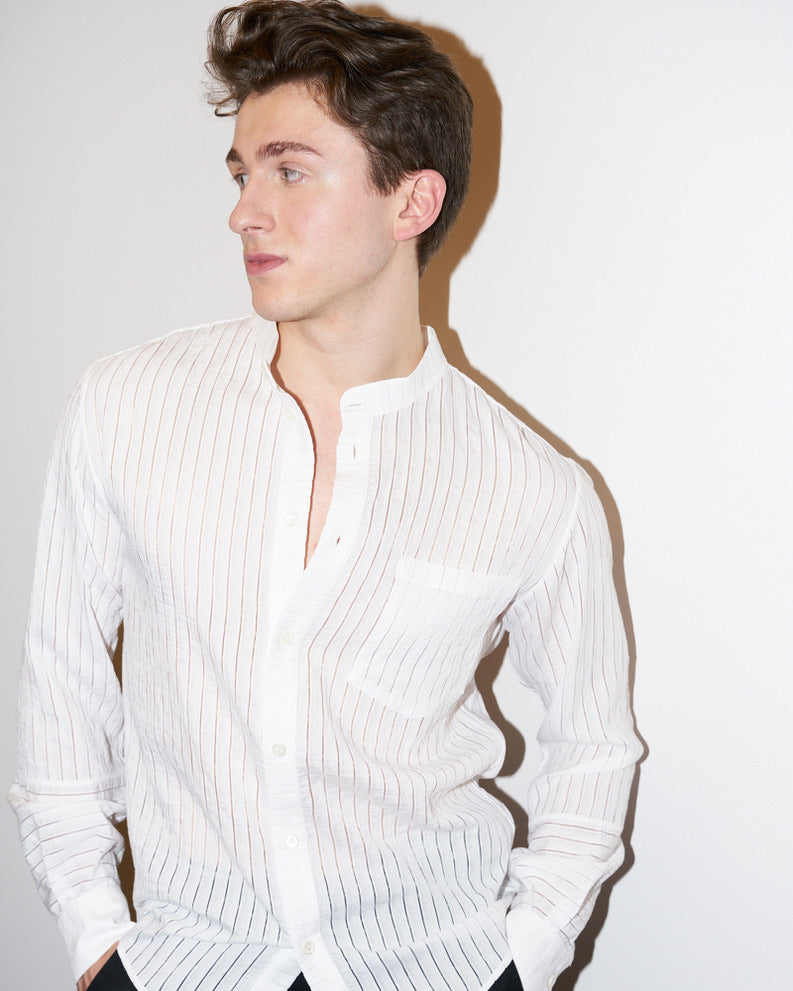 Remi-Cotton Stripe Shirt - White on White