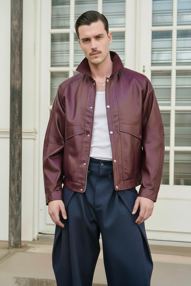 Ramon - Upcycled Vegan Leather Jacket - Burgundy - M