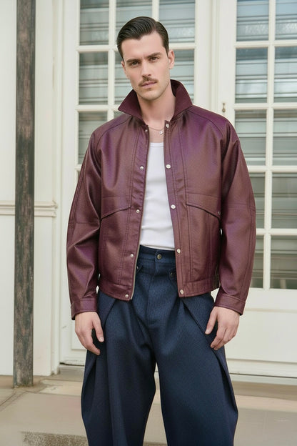 Ramon - Upcycled Vegan Leather Jacket - Burgundy - M
