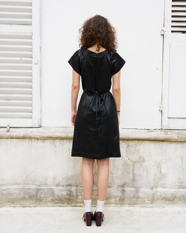 Rebecca-Silk Lamé Black Dress