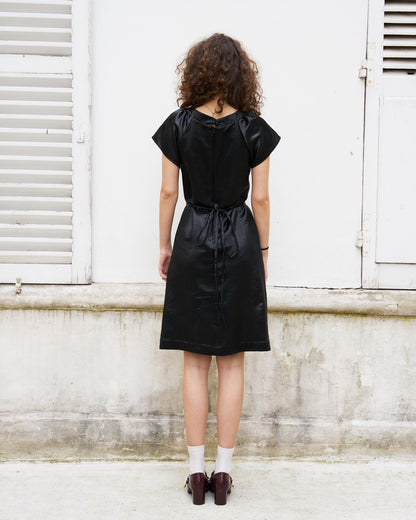 Rebecca-Silk Lamé Black Dress