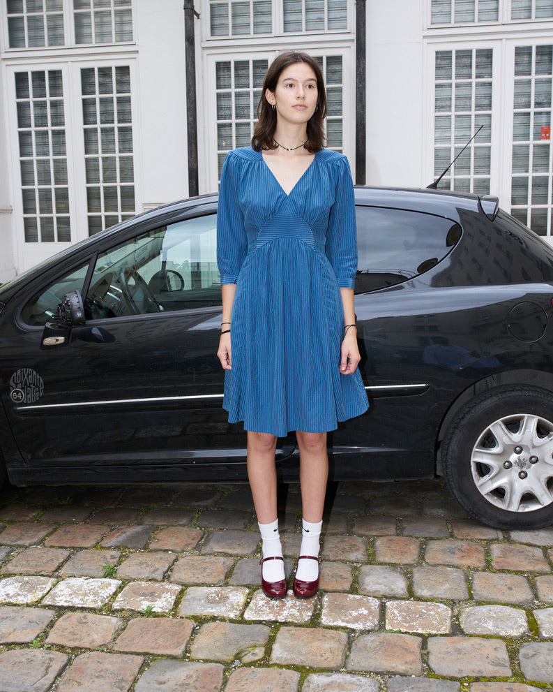 Unity - Tailored Stripe Silk Dress - Blue