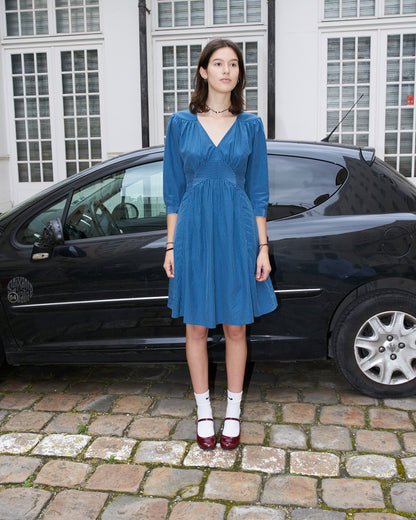Unity - Tailored Stripe Silk Dress - Blue