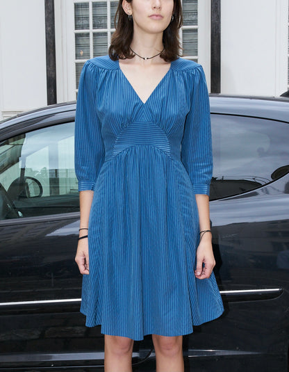 Unity - Tailored Stripe Silk Dress - Blue