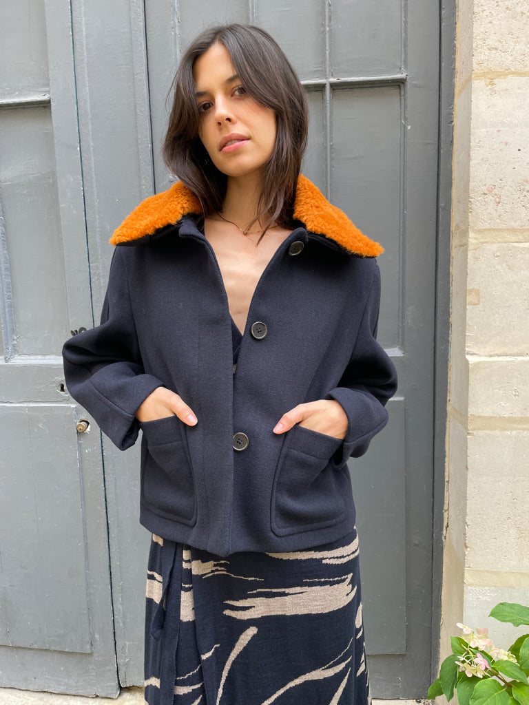 Maisie - Short Wool Jacket with Shearling Collar