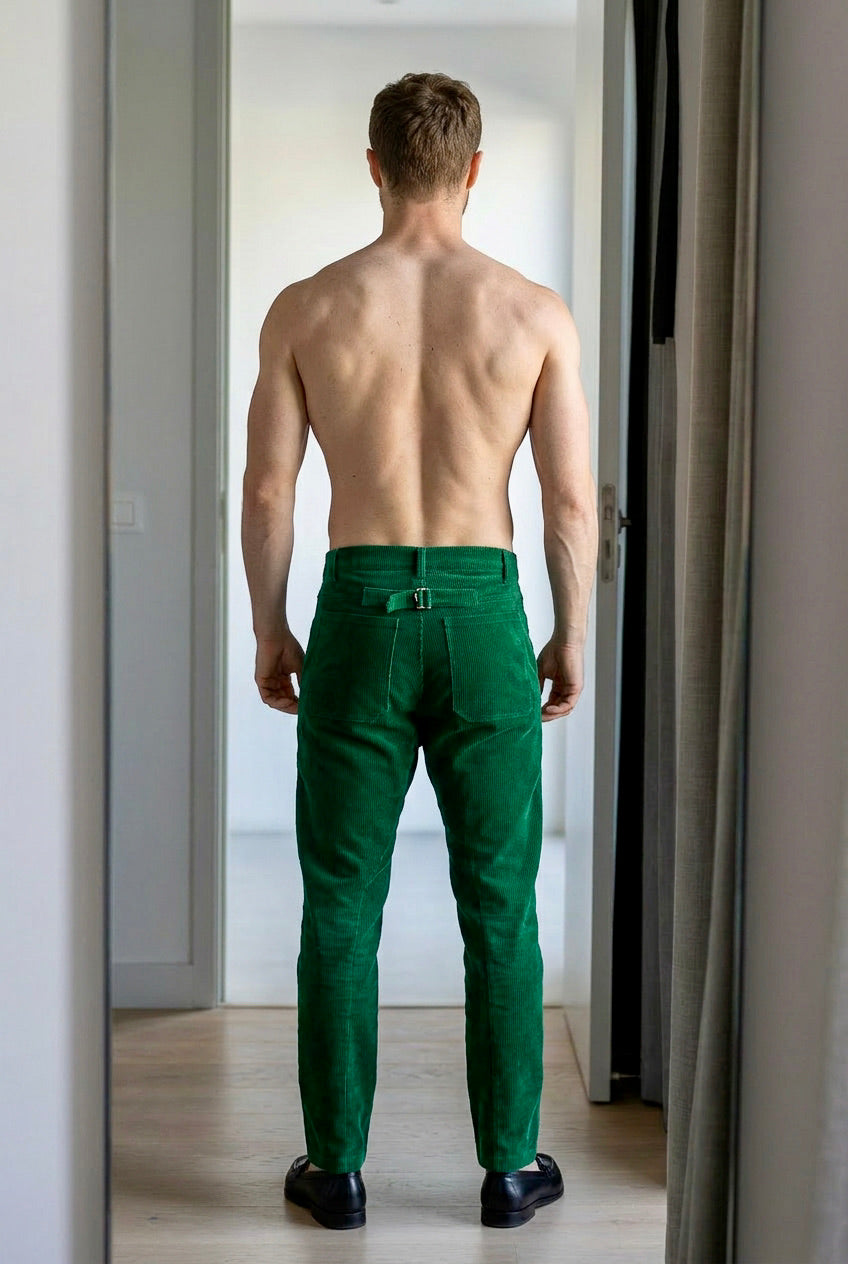 Dean - 1940s French Utility-Inspired Corduroy Trousers - Green