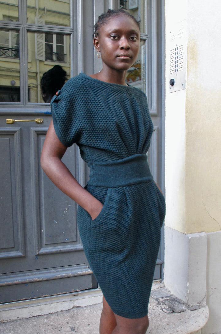 Faryn - Textured Knitted Dress - Dark Green