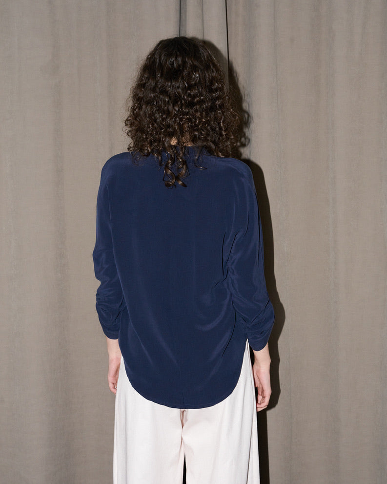Whitney - Silk Shirt - Navy