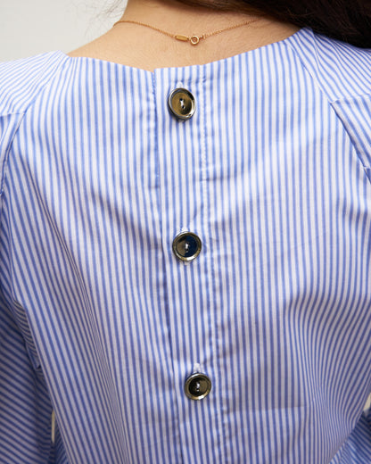 Uma-Pleated Sleeve Top-Blue/White Stripe
