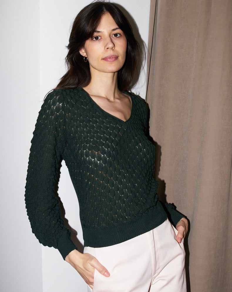 Skippy - Texture Lace Knit light Sweater - Green