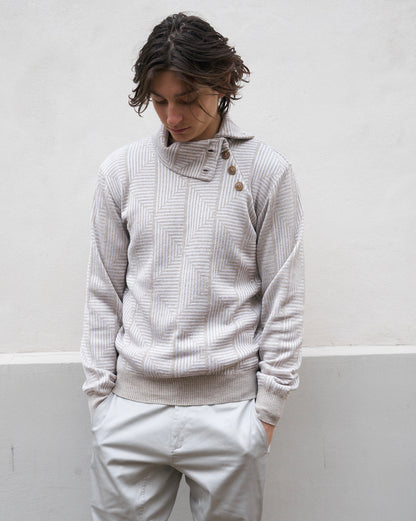 Loras - Geometric Jacquard Turtle Neck Sweater - Pearl