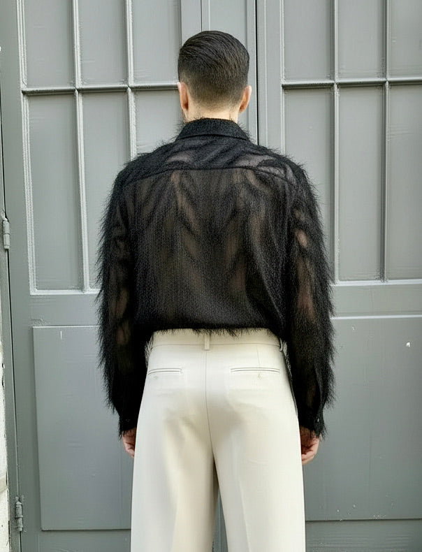 Wanda - Oversized Fringed Organza Shirt - Black