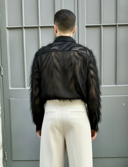 Wanda - Oversized Fringed Organza Shirt - Black
