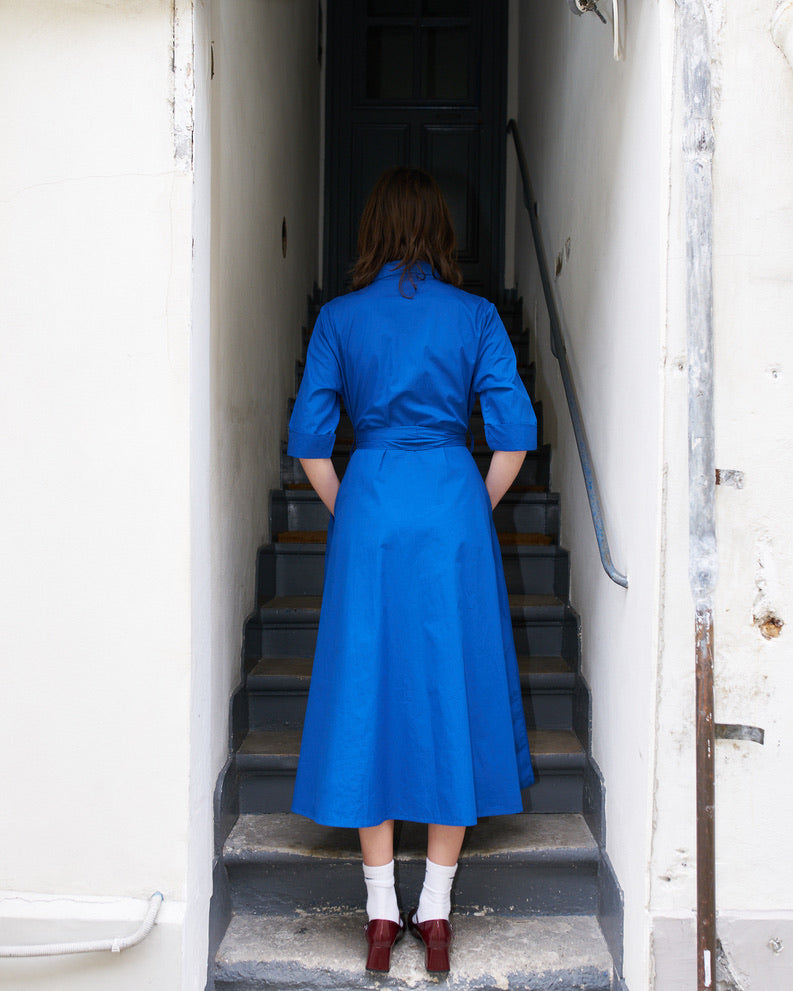 Gillian - Long Poplin Shirt Dress - Royal Blue