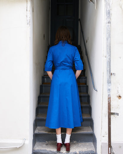 Gillian - Long Poplin Shirt Dress - Royal Blue