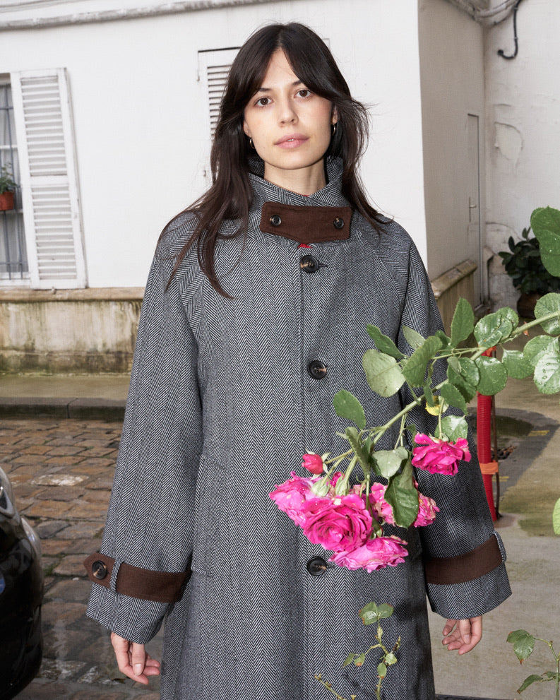 Zion - Herringbone Loose Wool Coat