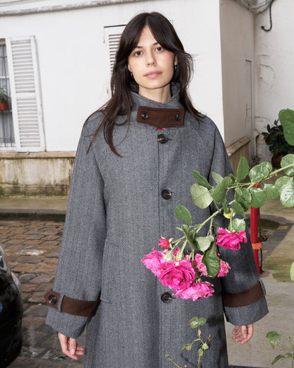Zion - Herringbone Loose Wool Coat