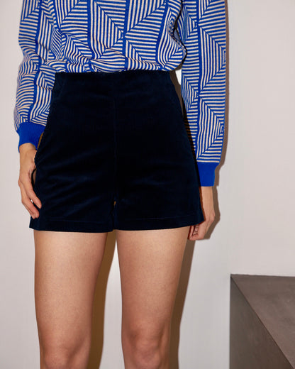 Lena - High Waist Corduroy shorts - Deep Navy