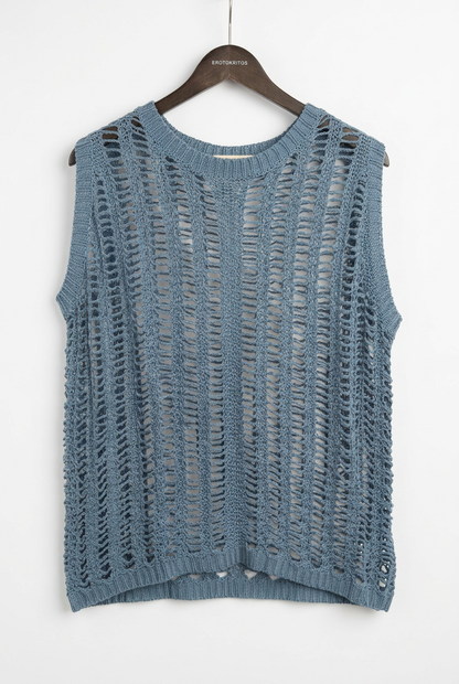 Sherri - Open knit Cropped Silk-Cotton Vest