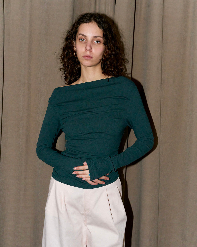 Anitra - Ruched Ribbed Top - Green