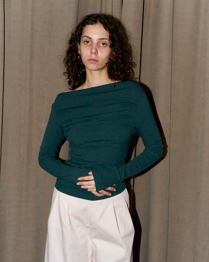 Anitra - Ruched Ribbed Top - Green