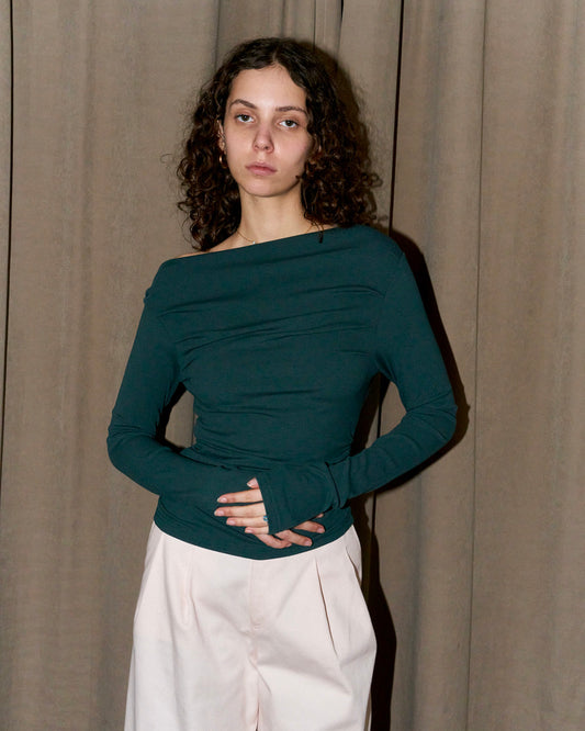 Anitra - Ruched Ribbed Top - Green