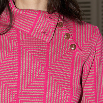 Lhara - Geometric Jacquard Turtle Neck Sweater - Pink