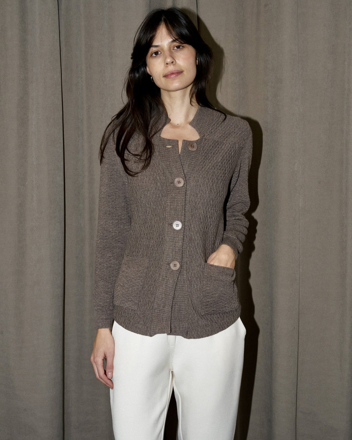 Fawna - Tailored Knitted Blazer - Taupe
