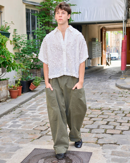 Felicity - Cropped Oversized Bat-Sleeve Shirt in Broderie Anglaise