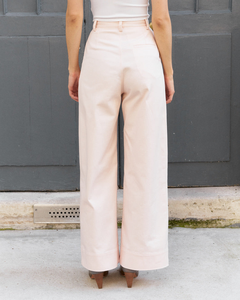 Daenerys-Wide Leg Twill Pants-Pastel Pink