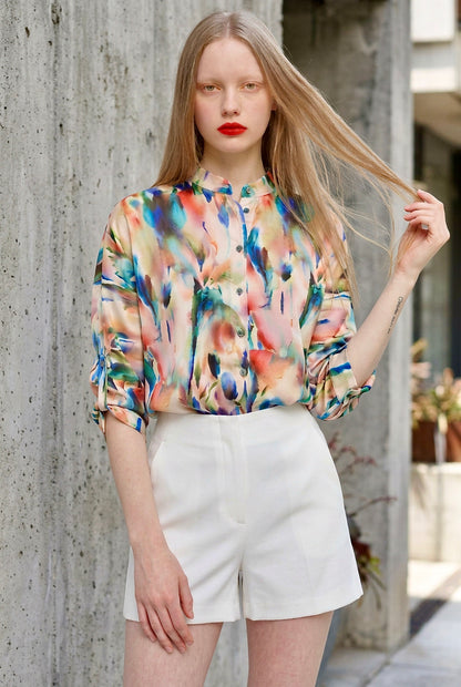 Whitney - Cotton Voile Shirt - Multicolor Print