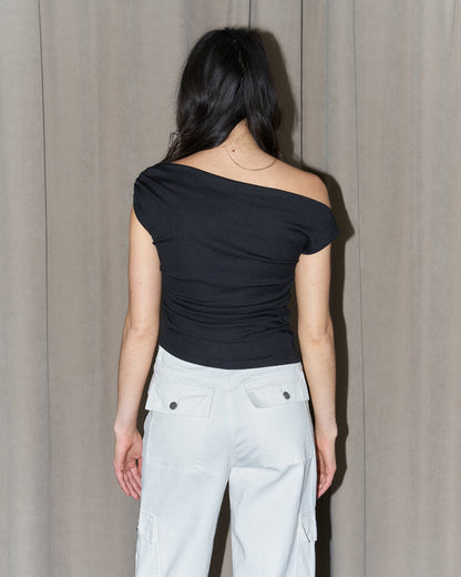Anika - Ruched Stretch Top - Black