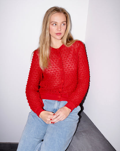 Vanity -  Textured Lace Knit Cardigan - Red