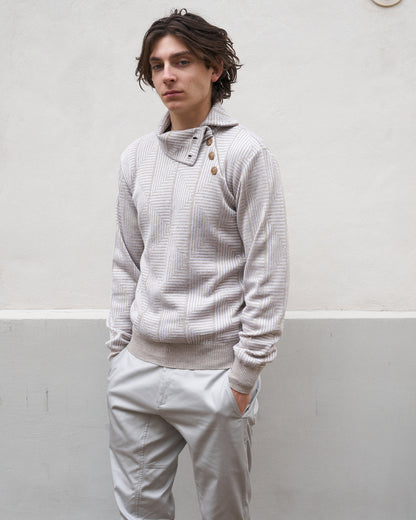 Loras - Geometric Jacquard Turtle Neck Sweater - Pearl