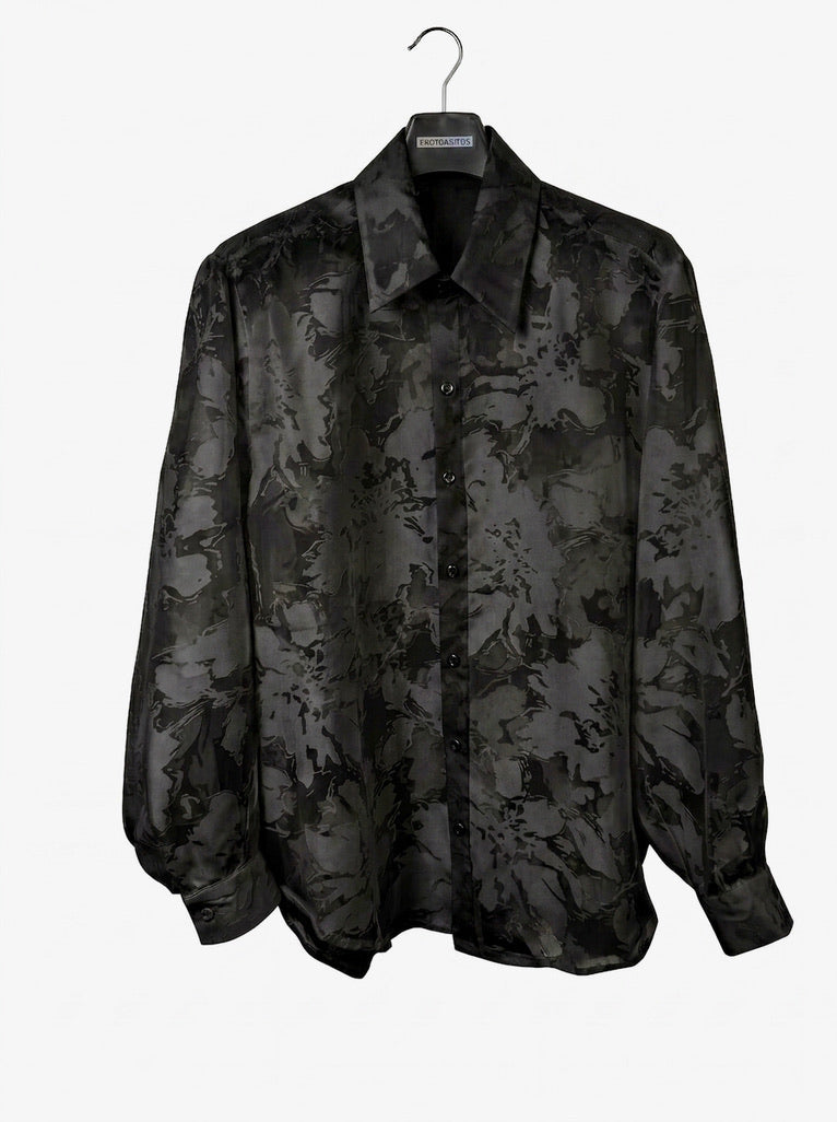Wim - Sheer Floral Jacquard Silk-Blend Organza Shirt - black