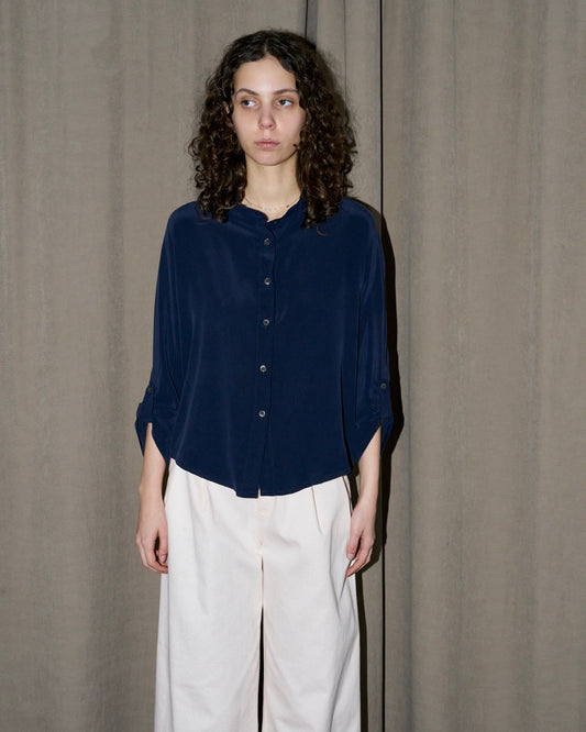 Whitney - Silk Shirt - Navy