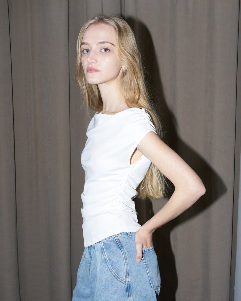Anika - Ruched Stretch Top - White