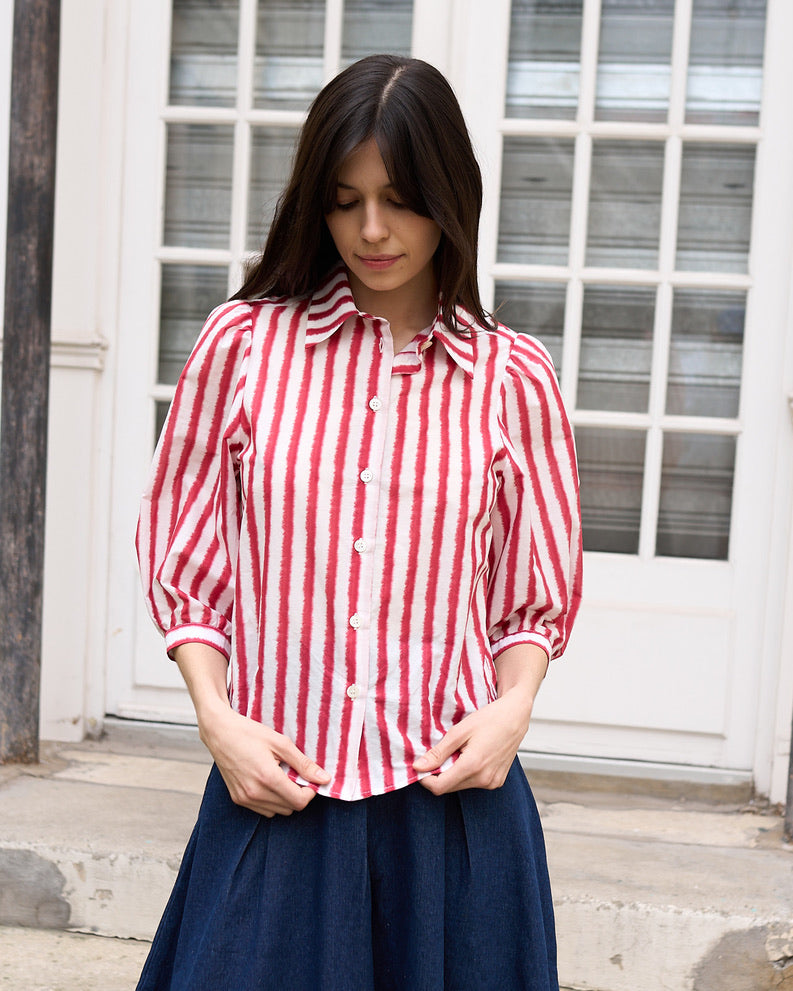 Trixie -  Stripe Shirt With Puffy Sleeves - Red