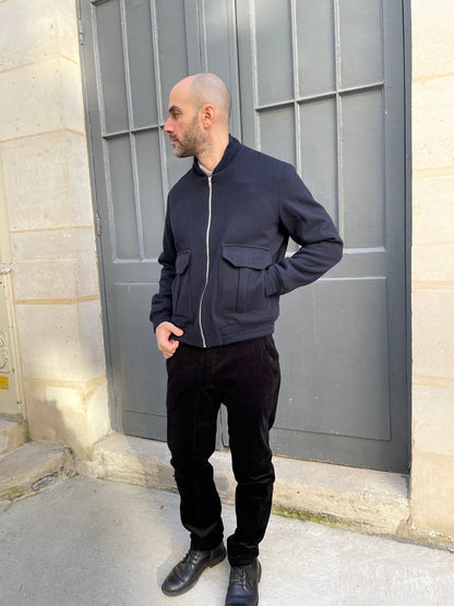 Liam-Wool Bomber Jacket-Navy