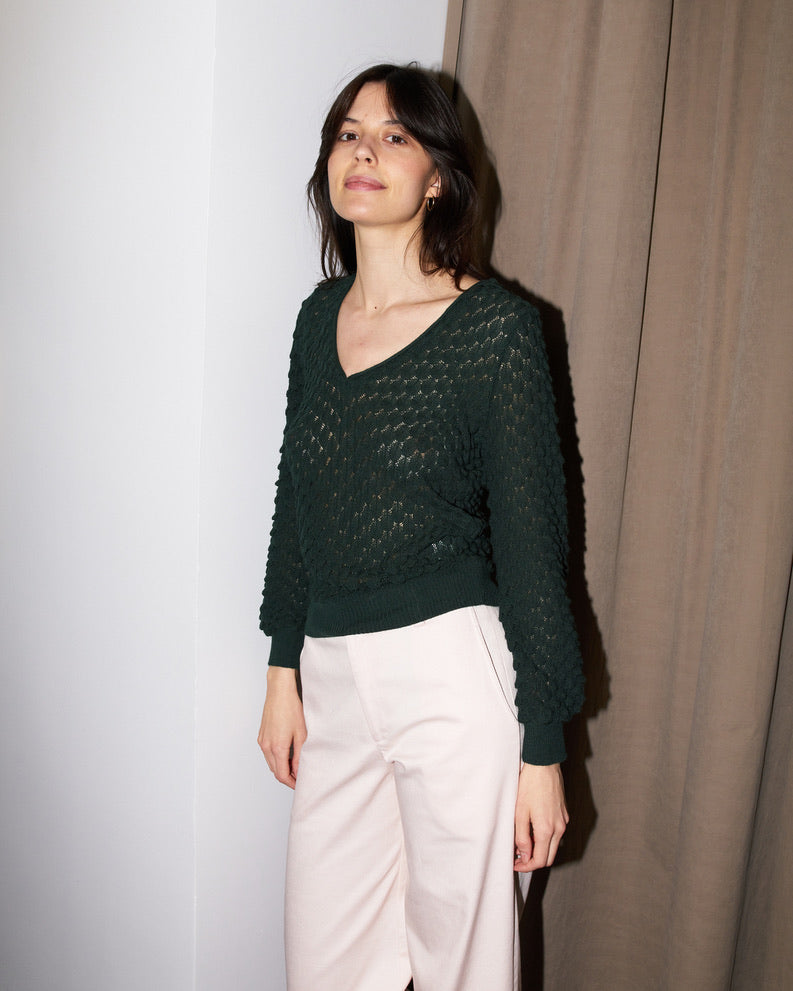 Skippy - Texture Lace Knit light Sweater - Green