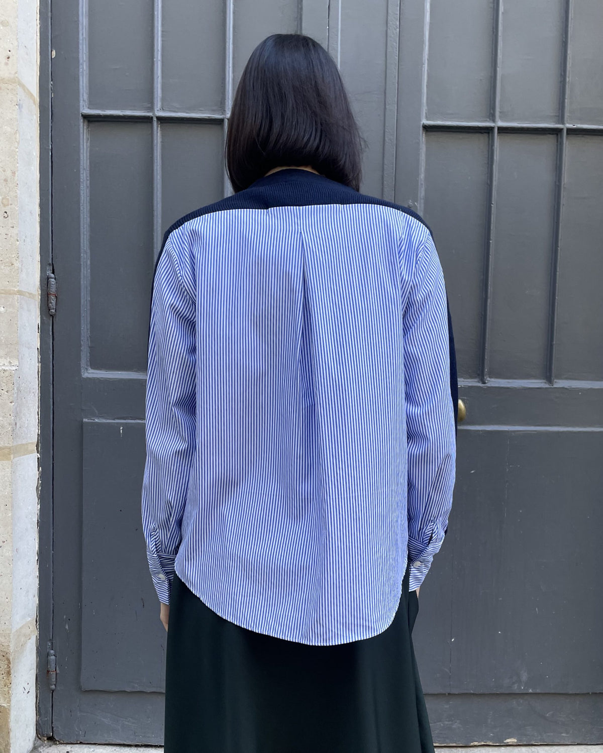 Calum - Hybrid Knit–Shirt Cardigan in Navy & Blue-White Stripe