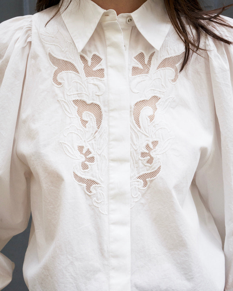 Gisele - Embroidered Shirt With Puffy Sleeves