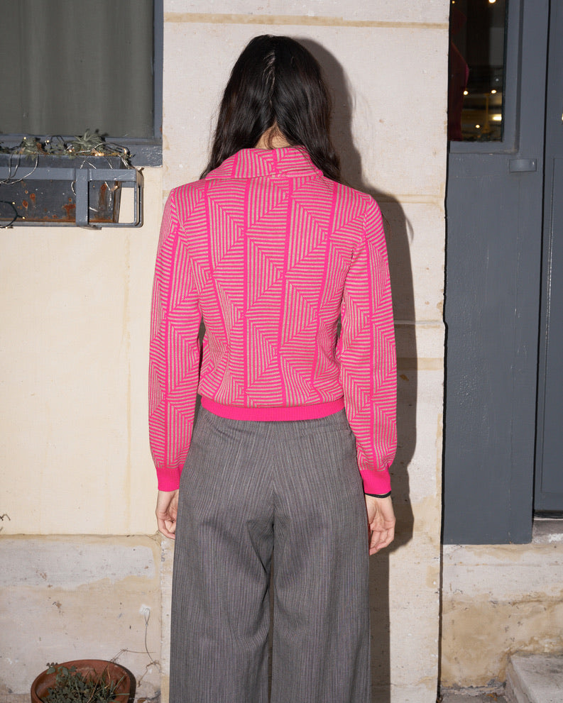 Lhara - Geometric Jacquard Turtle Neck Sweater - Pink